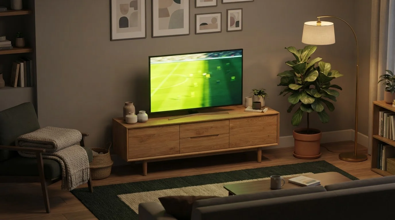 Fernseher mit Sportfeld im Wohnraum